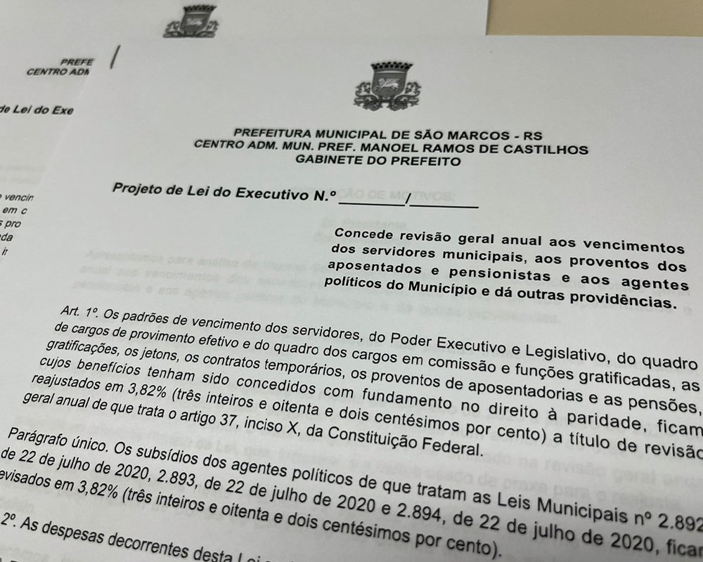 Projeto de Lei do Executivo Municipal prevê reajuste salarial de 6,5% aos servidores municipais para 2024