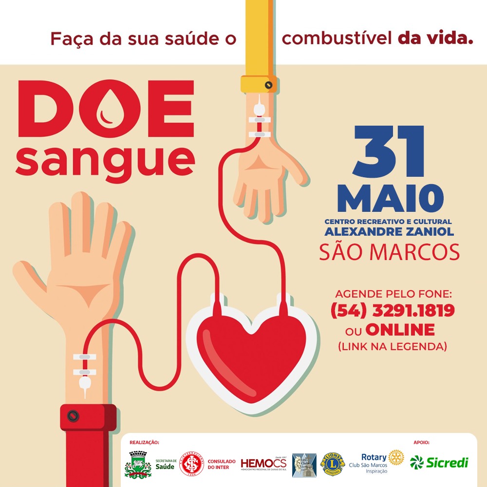 São Marcos terá Campanha de Doação de Sangue neste mês de maio