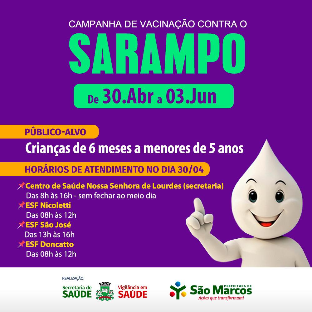 Neste sábado (30) haverá DIA D de vacinação contra a gripe e sarampo em São Marcos