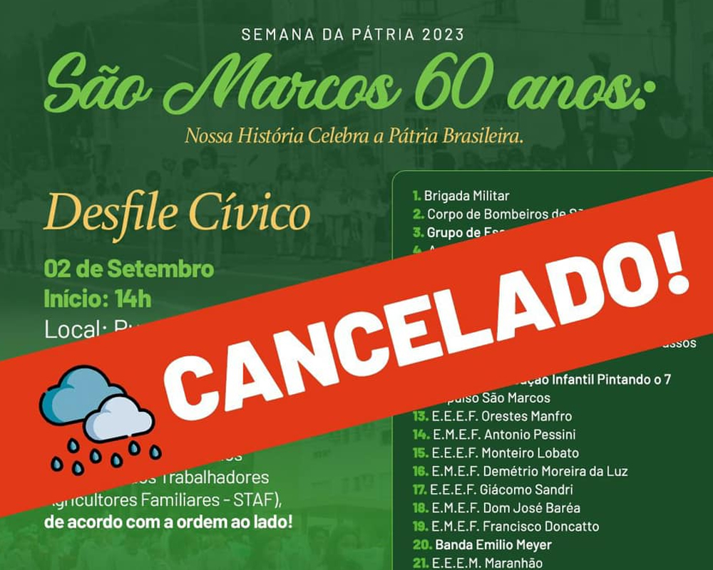 Desfile Cívico de hoje está cancelado em São Marcos
