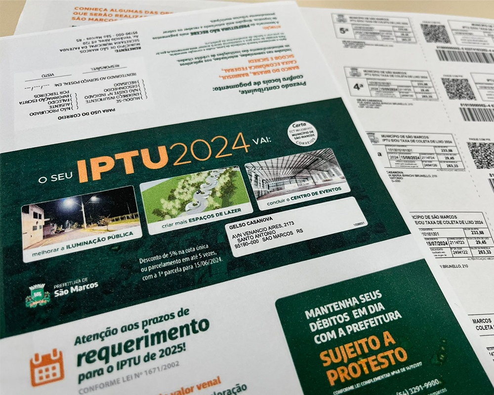 Vencimentos do IPTU em São Marcos iniciam no mês de junho
