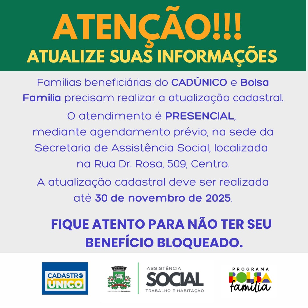 CRAS convoca famílias para atualização do Cadastro Único em São Marcos