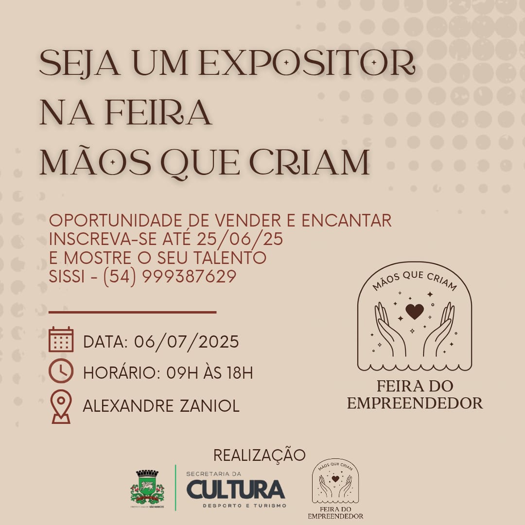 Feira “Mãos Que Criam”  valoriza empreendedores locais e será realizada em julho em São Marcos.