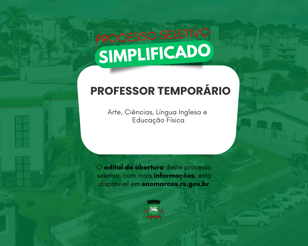 Aberto Processo Seletivo Simplificado para professores