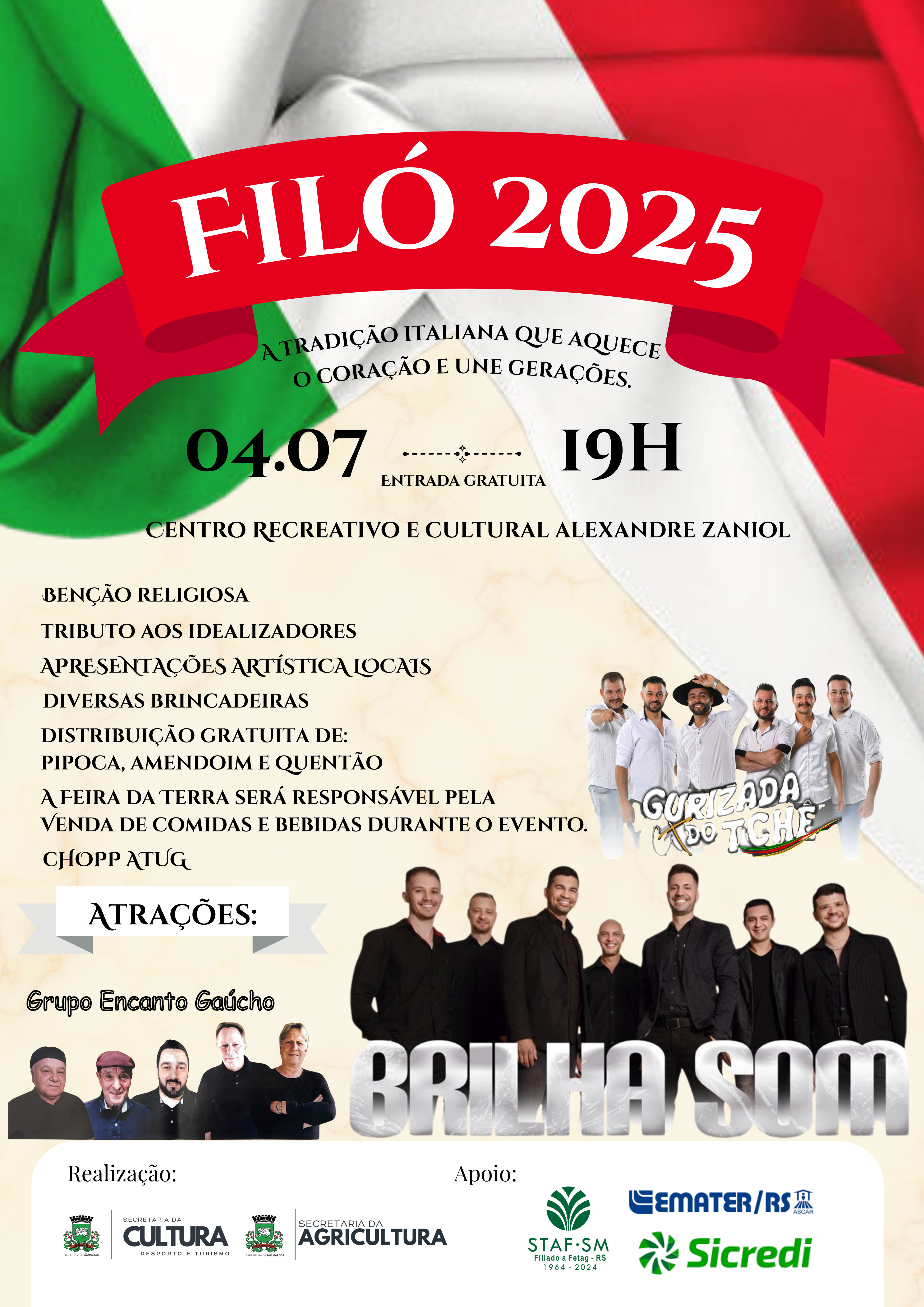 Filó acontece na sexta-feira (04), com 3 bandas animando a noite.