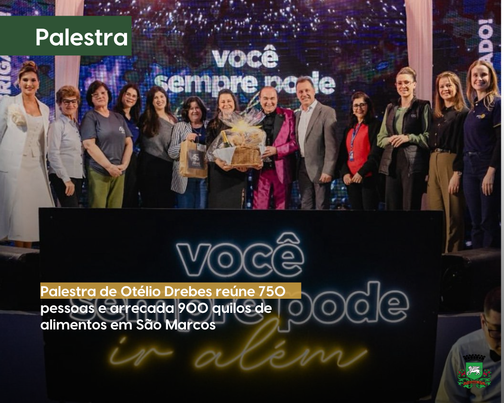 Palestra de Otélio Drebes reúne 750 pessoas e arrecada 900 quilos de alimentos em São Marcos