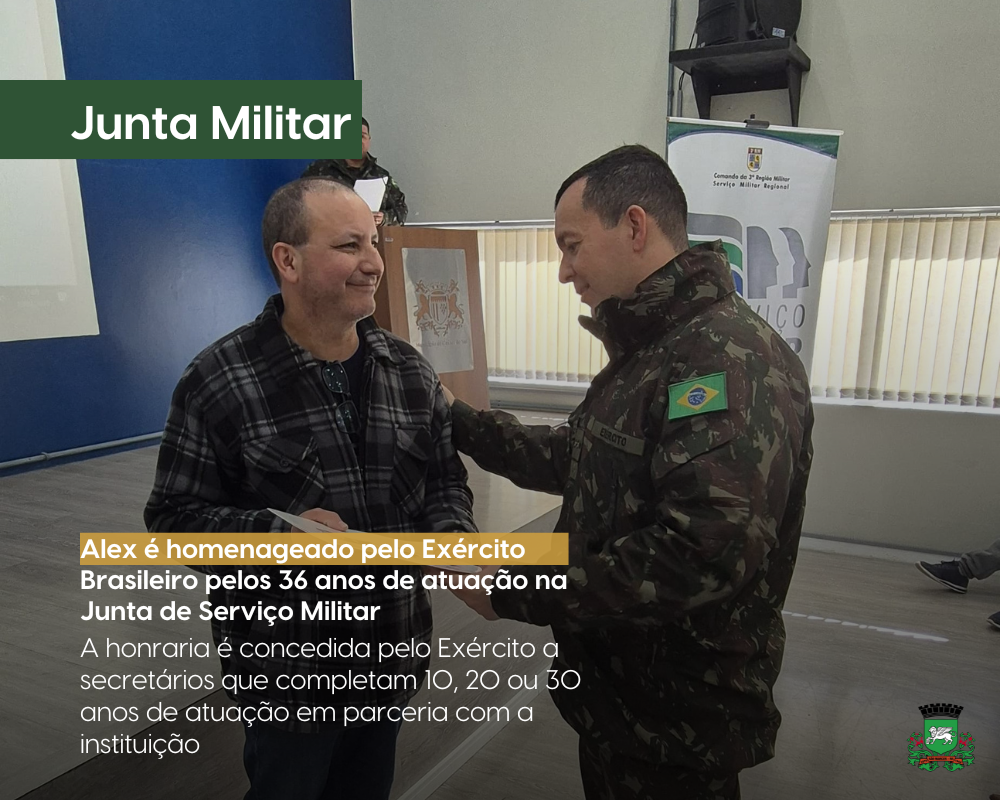 Servidor de São Marcos é homenageado pelo Exército Brasileiro pelos 36 anos de atuação na Junta de Serviço Militar