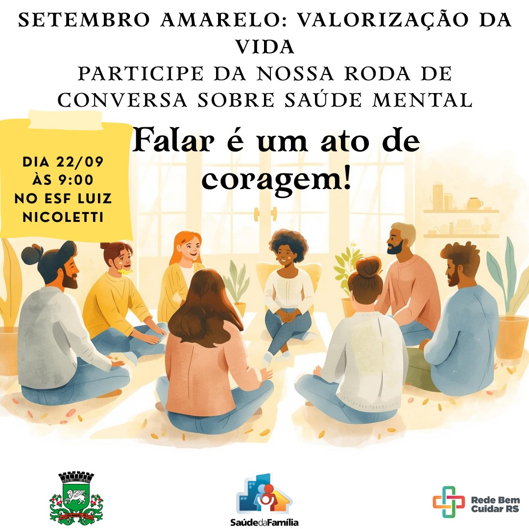 Roda de conversa sobre saúde mental será realizada segunda-feira (22) na ESF Nicoletti